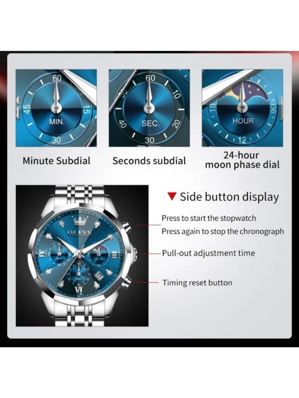 Luxury Stainless Steel Men's Watch - Diamond Chronograph, Multifunction, Date